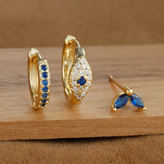 3pcs Stainless Steel Blue Zircon Evil Eye Hoop Earrings Set For Women 18K Gold Plated Cartilage Piercing Earring Fashion Jewelry