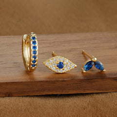 3pcs Stainless Steel Blue Zircon Evil Eye Hoop Earrings Set For Women 18K Gold Plated Cartilage Piercing Earring Fashion Jewelry