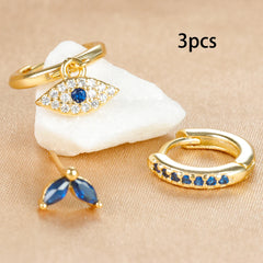 3pcs Stainless Steel Blue Zircon Evil Eye Hoop Earrings Set For Women 18K Gold Plated Cartilage Piercing Earring Fashion Jewelry
