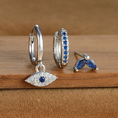 3pcs Stainless Steel Blue Zircon Evil Eye Hoop Earrings Set For Women 18K Gold Plated Cartilage Piercing Earring Fashion Jewelry