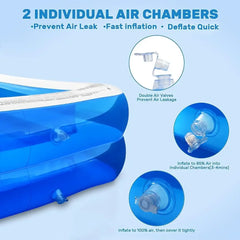 2m/2.6m Large Inflatable Swimming Pool Adults Kids Pools Bathing Tub Outdoor Indoor Bathtub Water Pool Family Party Toys
