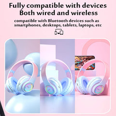 Wireless Bluetooth Headphones Children's Multi-color Light Headsets with Microphone can be Inserted SD Card HIFi Stereo Earphone