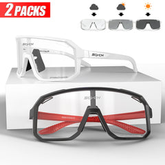 2 Packs Photochromic Riding Cycling Sunglasses Mtb Cycling Glasses Goggles Bicycle Mountain Bike Men's Women Sport Eyewear