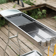Outdoor Stainless Steel Charcoal Grill Large Size Barbecue Tool Portable Free Installation Handle Folding BBQ Cooking