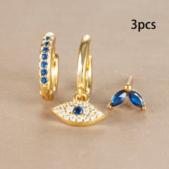 3pcs Stainless Steel Blue Zircon Evil Eye Hoop Earrings Set For Women 18K Gold Plated Cartilage Piercing Earring Fashion Jewelry