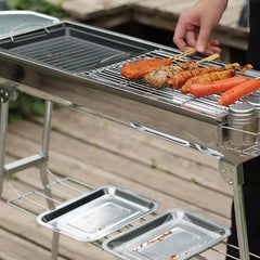 Outdoor Stainless Steel Charcoal Grill Large Size Barbecue Tool Portable Free Installation Handle Folding BBQ Cooking