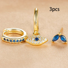 3pcs Stainless Steel Blue Zircon Evil Eye Hoop Earrings Set For Women 18K Gold Plated Cartilage Piercing Earring Fashion Jewelry